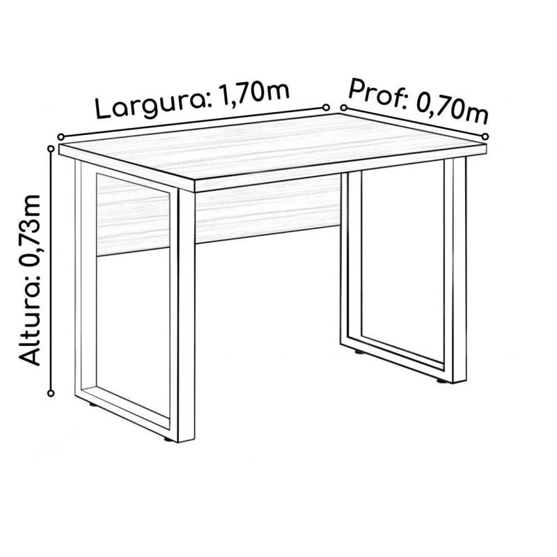 Mesa Escritório PÉ QUADRO 1,70×0,70m -S/ Gavetas – NOGAL SEVILHA/PRETO – 24474 Móveis Única Linha 40 mm 5