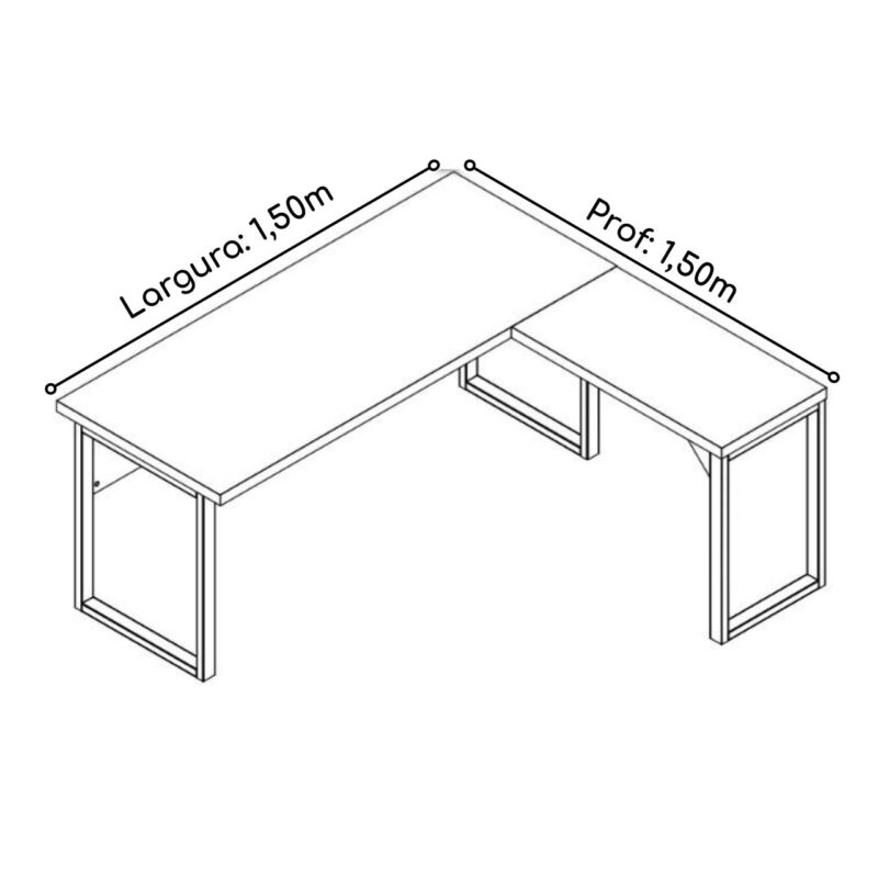 Mesa em L PÉ QUADRO (Mesa 1,50m + Mesa Auxiliar) – C/ Gavetas NOGAL SEVILHA/PRETO – 24477 Móveis Única Linha 40 mm 5