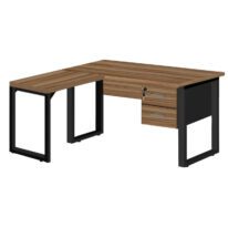 Mesa em L PÉ QUADRO (Mesa 1,70m + Mesa Auxiliar) – C/ Gavetas NOGAL SEVILHA/PRETO – 24479 Móveis Única Linha 40 mm