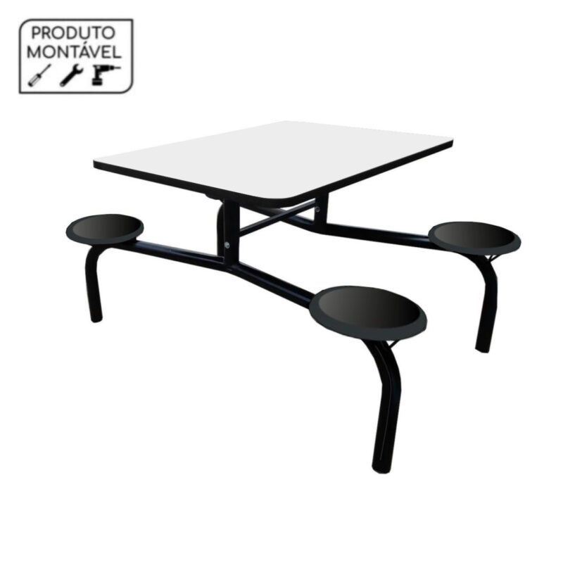 Mesa para Refeitório Fixo 04 Lugares MDP BRANCO DE 25 MM 50052 Móveis Única Fixo 3