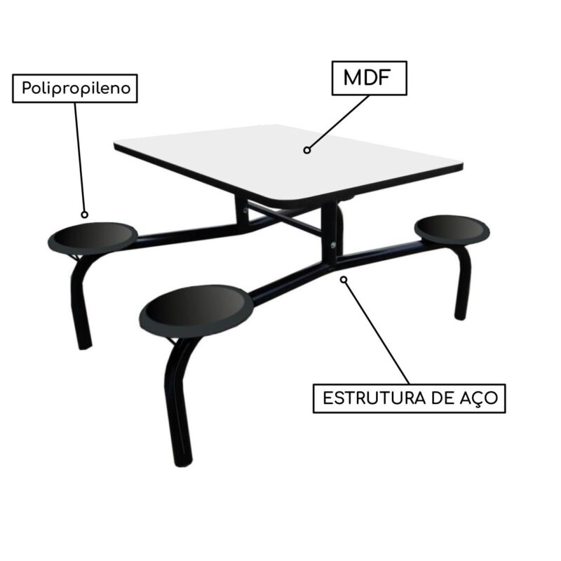 Mesa para Refeitório Fixo 04 Lugares MDP BRANCO DE 25 MM 50052 Móveis Única Fixo 4