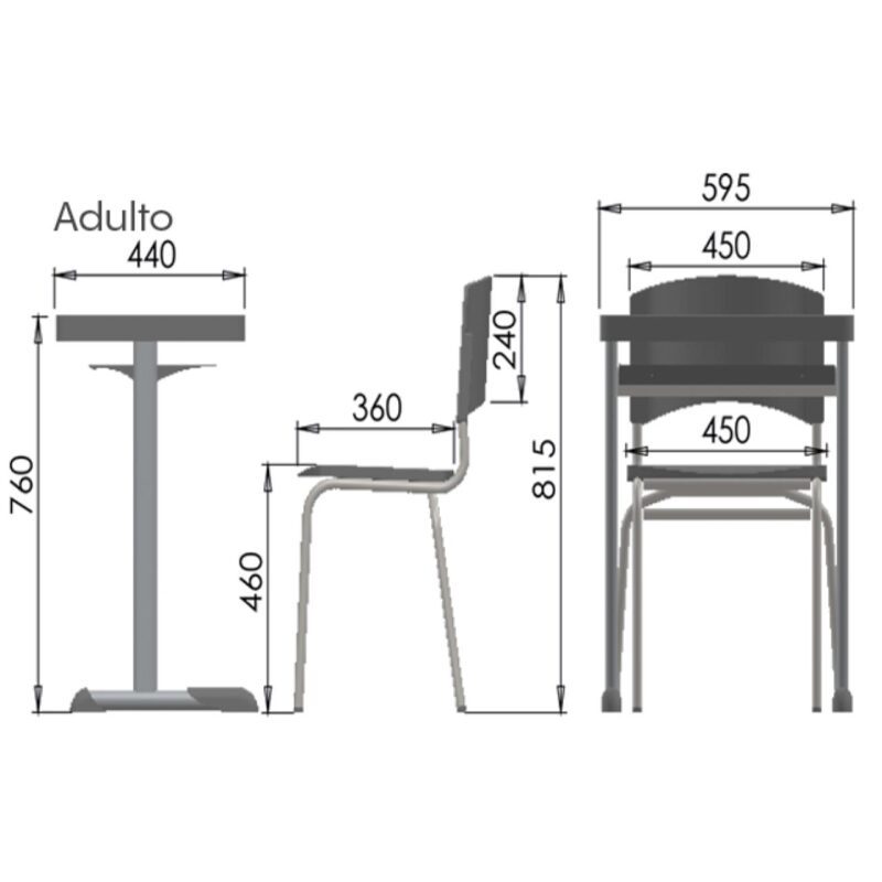 Kit Escolar Individual VERMELHO – (Mesa e Cadeira) – ADULTO – – COR VERMELHO – 40082 Móveis Única Conjunto Escolar 5