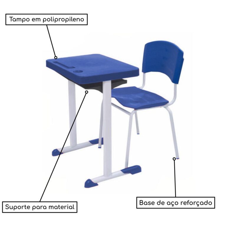 Kit Escolar Individual AZUL – (Mesa e Cadeira) – ADULTO – – COR AZUL – 40081 Móveis Única Conjunto Escolar 3