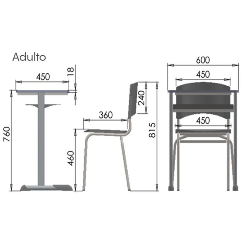 Kit Escolar Individual AZUL – (Mesa e Cadeira) – ADULTO – MADEIRA – COR AZUL – 40095 Móveis Única Conjunto Escolar 5