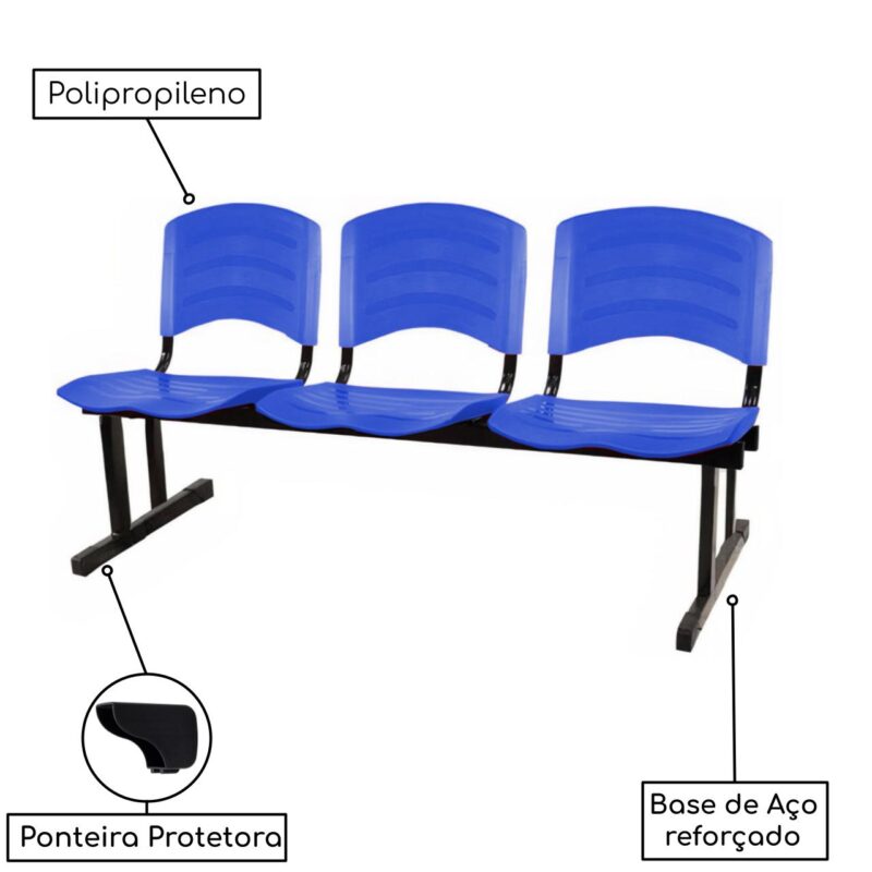 Kit 05 Cadeiras Longarinas PLÁSTICAS 03 Lugares – Cor Azul 33052 Móveis Única Longarinas 4