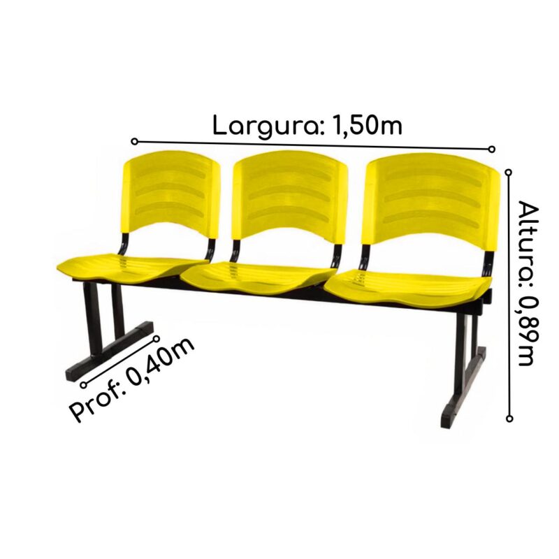 Kit 05 Cadeiras Longarinas PLÁSTICAS 03 Lugares – Cor Amarelo 33080 Móveis Única Longarinas 6