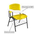 Cadeira Universitária Plástica com Prancheta MDF – COR AMARELO 34019 Móveis Única Carteira Escolar 6