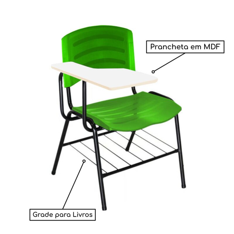 Cadeira Universitária Plástica com Prancheta MDF – COR VERDE 34018 Móveis Única Carteira Escolar 3