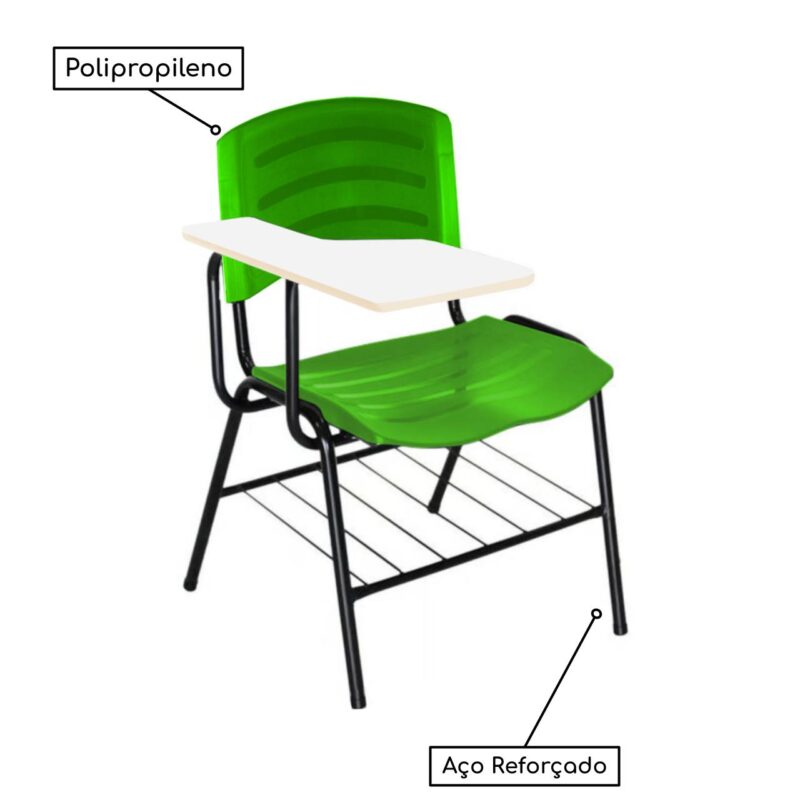 Cadeira Universitária Plástica com Prancheta MDF – COR VERDE 34018 Móveis Única Carteira Escolar 4