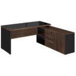 Mesa Diretorzinha c/ vidro c/ Aparador – Pé de MADEIRA – 1,90×1,50m – WORKSTART – MARSALA/PRETO – 23428 Móveis Única Linha 30 mm 6