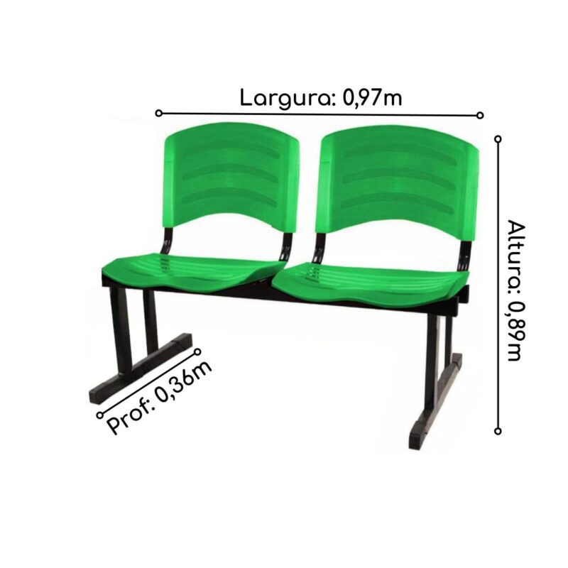 Cadeira Longarina PLÁSTICA 02 Lugares – Cor Verde 33029 Móveis Única Longarinas 3