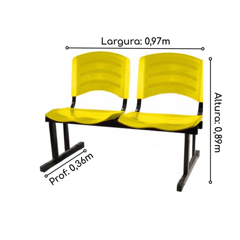 Cadeira Longarina PLÁSTICA 02 Lugares – Cor Amarelo 33030 Móveis Única Longarinas 3