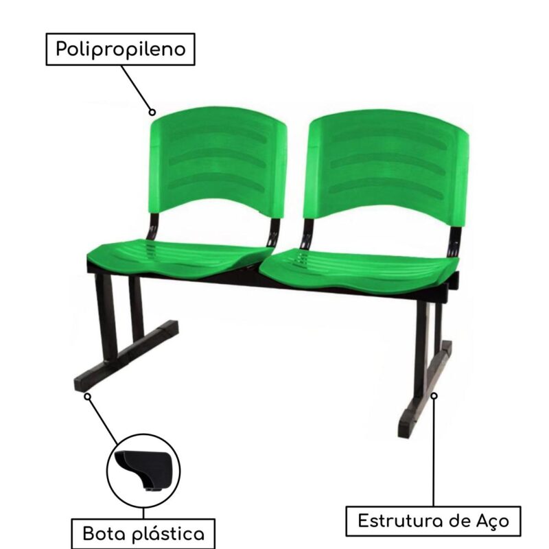 Cadeira Longarina PLÁSTICA 02 Lugares – Cor Verde 33029 Móveis Única Longarinas 4