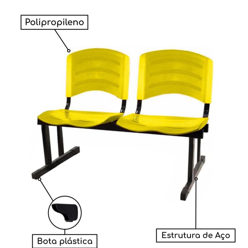 Cadeira Longarina PLÁSTICA 02 Lugares – Cor Amarelo 33030 Móveis Única Longarinas 4