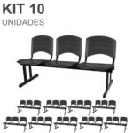 Kit 10 Cadeiras Longarinas PLÁSTICA 03 Lugares – Cor PRETO 33039 Móveis Única Longarinas 7