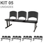 Kit 05 Cadeiras Longarinas PLÁSTICA 03 Lugares – Cor PRETO 33034 Móveis Única Longarinas 7