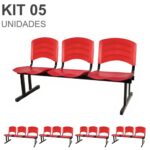 Kit 05 Cadeiras Longarinas PLÁSTICAS 03 Lugares – Cor Vermelho 33043 Móveis Única Longarinas 7