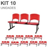 Kit 10 Cadeiras Longarinas PLÁSTICAS 03 Lugares – Cor Vermelho 33048 Móveis Única Longarinas 7