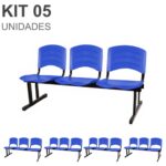 Kit 05 Cadeiras Longarinas PLÁSTICAS 03 Lugares – Cor Azul 33052 Móveis Única Longarinas 7