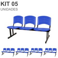 Kit 05 Cadeiras Longarinas PLÁSTICAS 03 Lugares – Cor Azul 33052 Móveis Única Longarinas