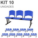 Kit 10 Cadeiras Longarinas PLÁSTICAS 03 Lugares – Cor Azul 33057 Móveis Única Longarinas 7