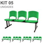 Kit 05 Cadeiras Longarinas PLÁSTICAS 03 Lugares – Cor Verde 33061 Móveis Única Longarinas 7