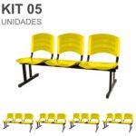 Kit 05 Cadeiras Longarinas PLÁSTICAS 03 Lugares – Cor Amarelo 33080 Móveis Única Longarinas 7