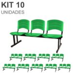 Kit 10 Cadeiras Longarinas PLÁSTICAS 03 Lugares – Cor Verde 33066 Móveis Única Longarinas 7