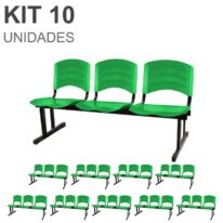 Kit 10 Cadeiras Longarinas PLÁSTICAS 03 Lugares – Cor Verde 33066 Móveis Única Longarinas