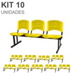 Kit 10 Cadeiras Longarinas PLÁSTICAS 03 Lugares – Cor Amarelo 33085 Móveis Única Longarinas 7