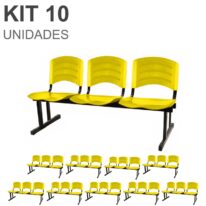 Kit 10 Cadeiras Longarinas PLÁSTICAS 03 Lugares – Cor Amarelo 33085 Móveis Única Longarinas