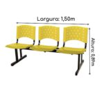 Cadeira Longarina PLÁSTICA 03 Lugares – Cor AMARELO 33094 Móveis Única Longarinas 8