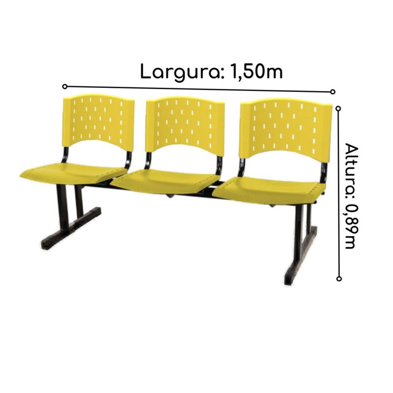 Cadeira Longarina PLÁSTICA 03 Lugares – Cor AMARELO 33094 Móveis Única Longarinas 3