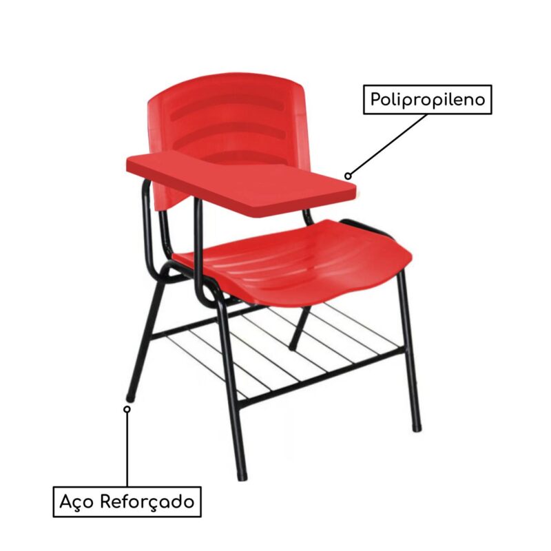 Cadeira Universitária Plástica com Prancheta PLÁSTICA – COR VERMELHO 34022 Móveis Única Carteira Escolar 4