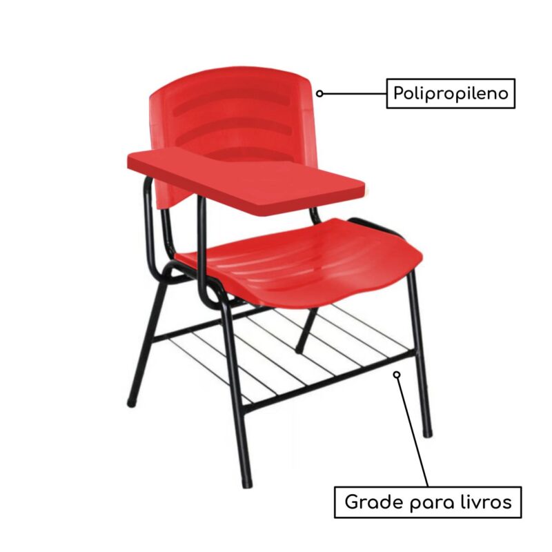 Cadeira Universitária Plástica com Prancheta PLÁSTICA – COR VERMELHO 34022 Móveis Única Carteira Escolar 3