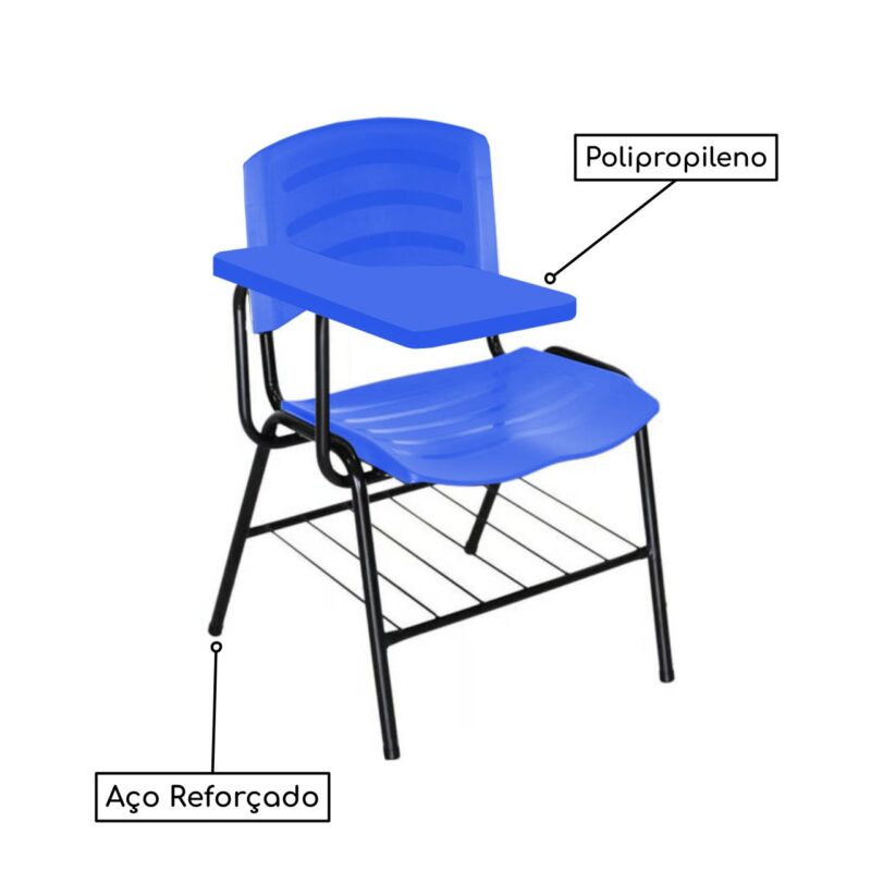 Cadeira Universitária Plástica Prancheta PLÁSTICA – COR AZUL 34023 Móveis Única Carteira Escolar 3