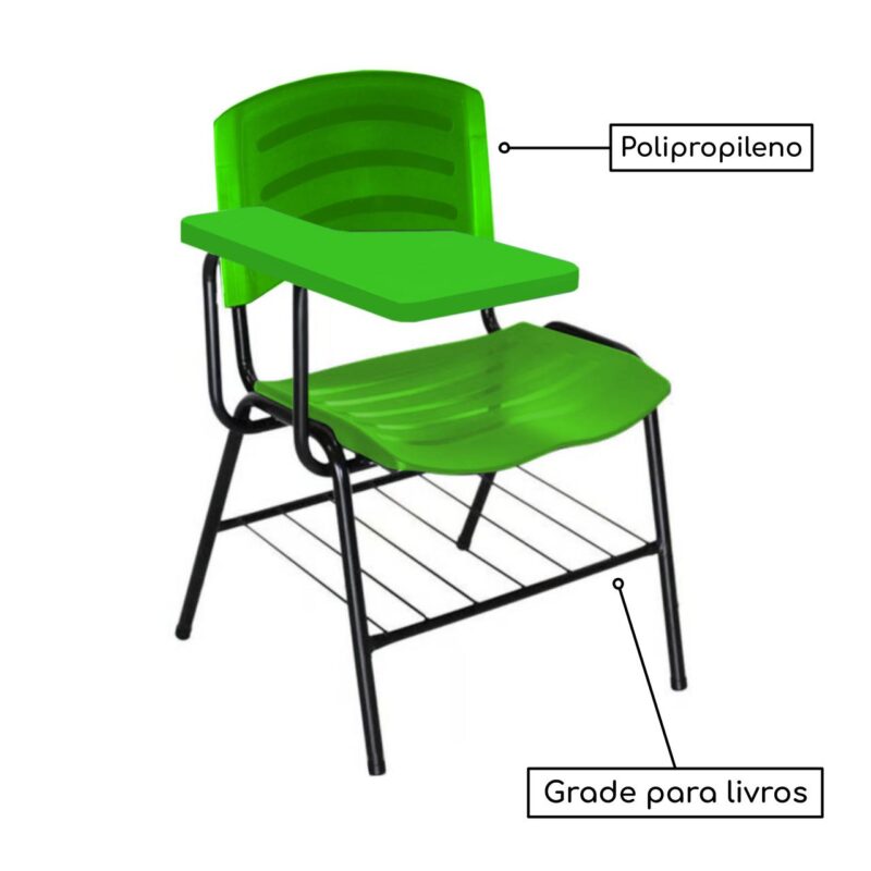 Cadeira Universitária Plástica com Prancheta PLÁSTICA – COR VERDE 34024 Móveis Única Carteira Escolar 3