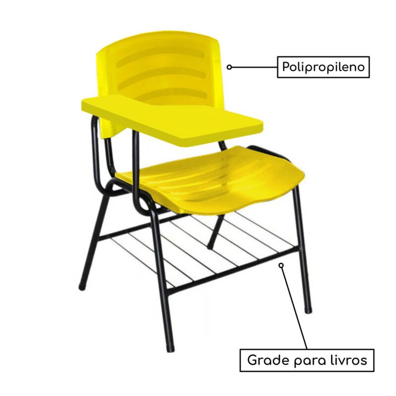 Cadeira Universitária Plástica com Prancheta PLÁSTICA – COR AMARELO 34025 Móveis Única Carteira Escolar 4