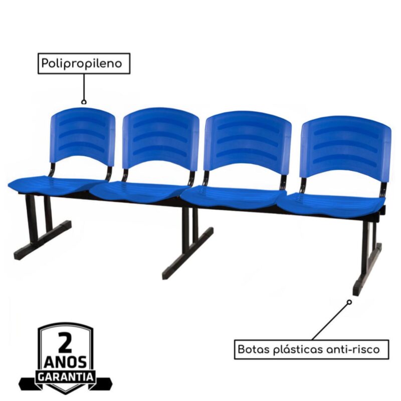 Cadeira Longarina PLASTICA 4 Lugares Cor Azul 33098 Móveis Única Longarinas 3