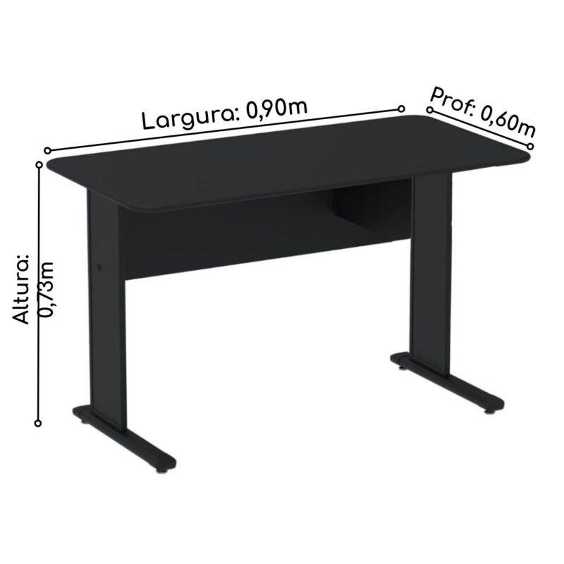 Mesa Escritório 0,90×0,60m – Cor Preto 44088 Móveis Única Linha 15 mm 3