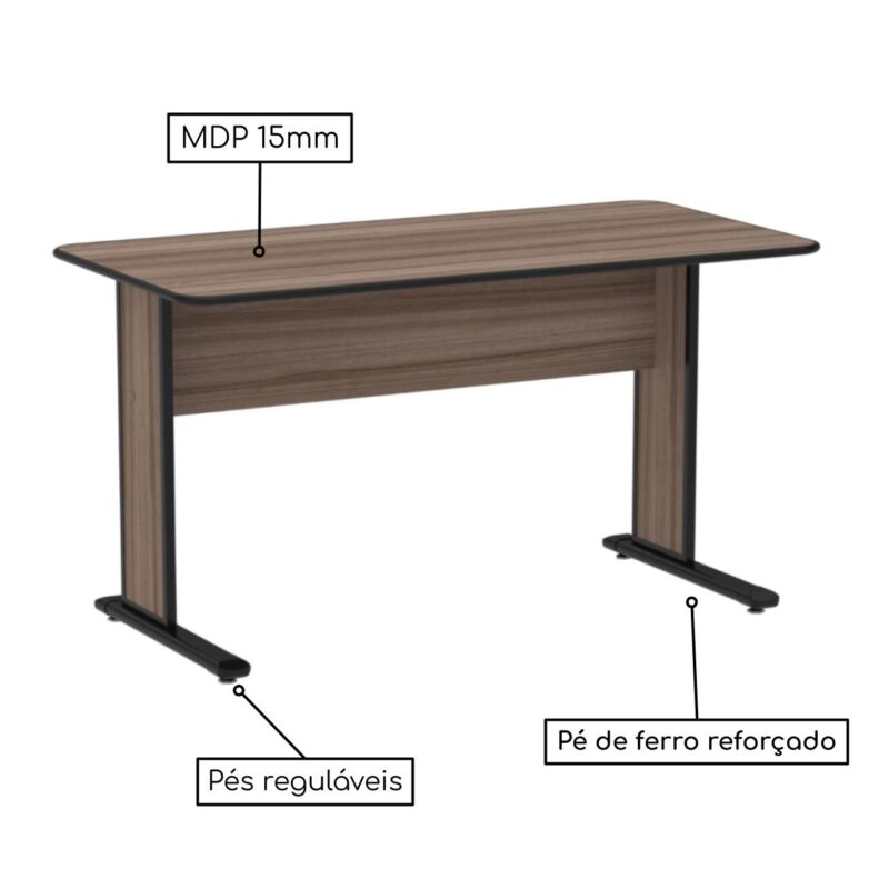 Mesa Escritório 1,50×0,60m s/ gavetas – Cor Walnut 44097 Móveis Única Linha 15 mm 3