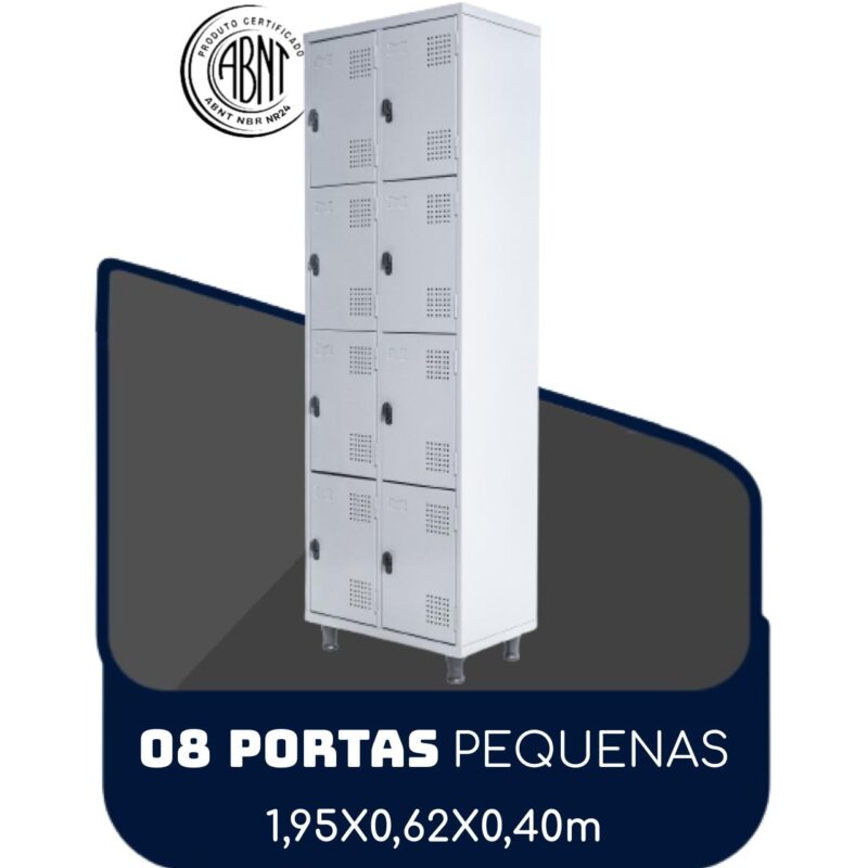 Armário Roupeiro de Aço c/ 08 Portas PEQUENAS 1,95×0,62×0,40m – SA – Cinza – 14002 Móveis Única Roupeiro de Aço 2