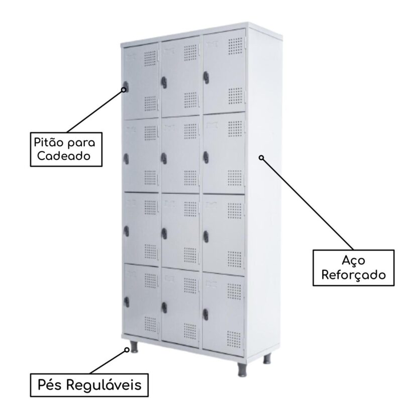 Armário Roupeiro de Aço c/ 12 Portas PEQUENAS – 1,95×0,92×0,40m – SA – CZ/CZ – 14001 Móveis Única Roupeiro de Aço 3