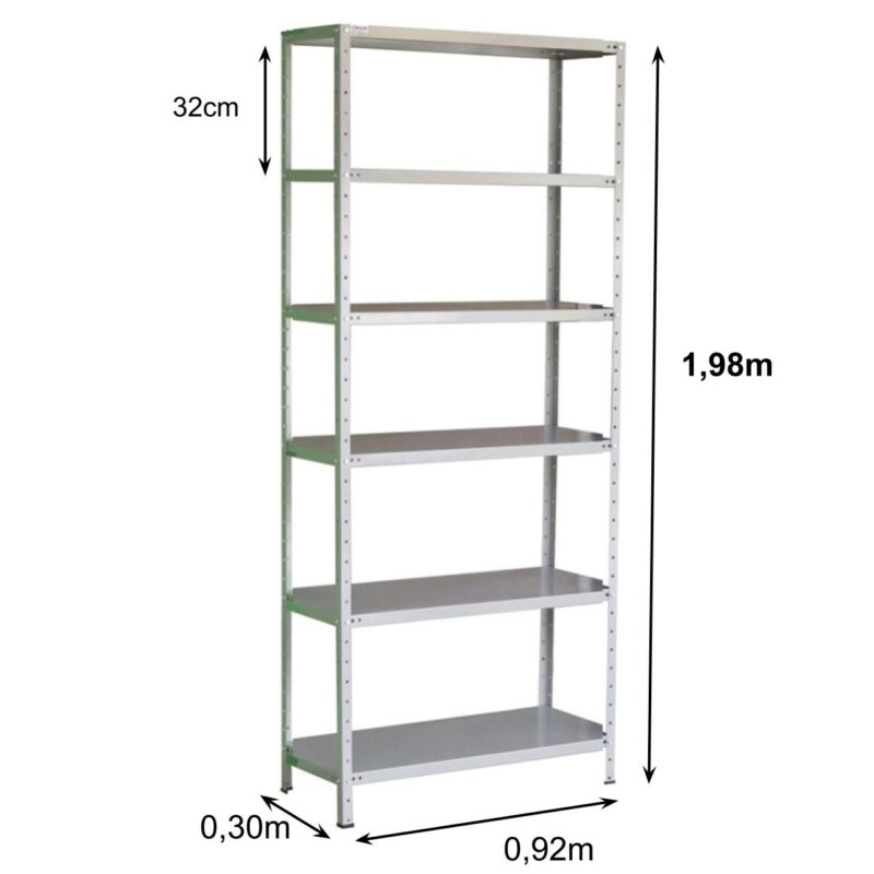 Estante de Aço com 06 Bandejas 30cm (#26/20) – 1,98×0,92×0,30m – SA – 11030 Móveis Única Estante de Aço 3