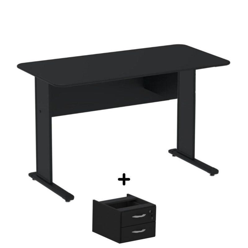 Mesa Escritório 1,20×0,60m c/ Gavetas – Cor Preto – 44090 Móveis Única Linha 15 mm 2