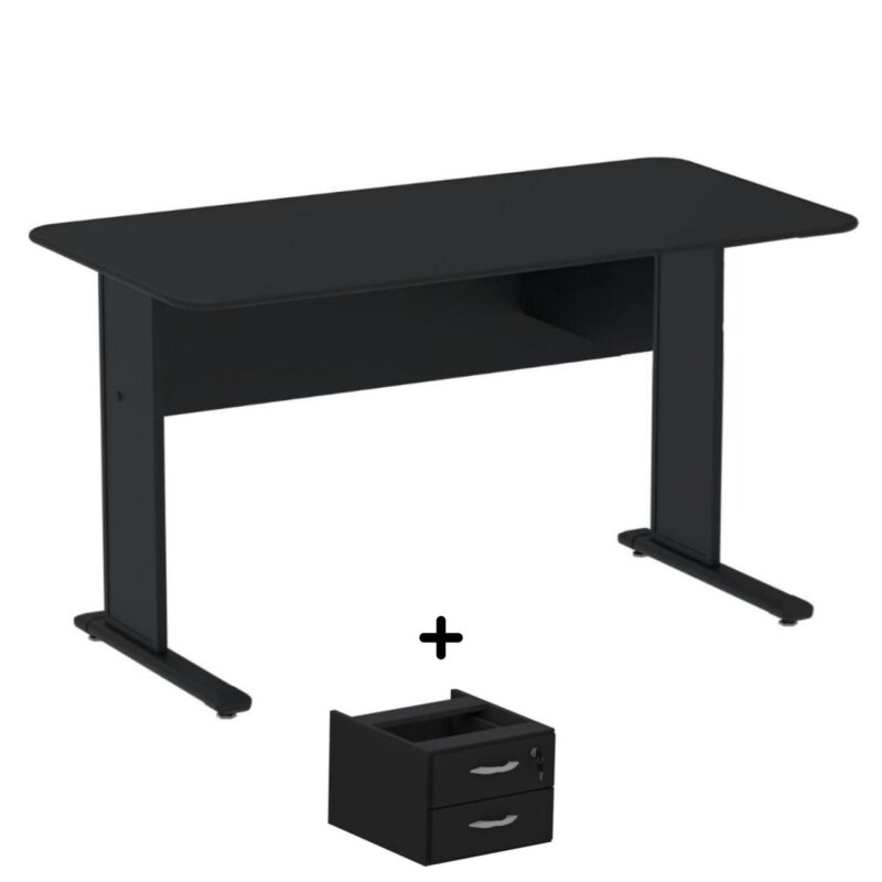 Mesa Escritório 1,50×0,60m c/ Gavetas – Cor Preto – 44093 Móveis Única Linha 15 mm 2