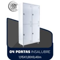 Roupeiro de Aço INSALUBRE com 04 Portas – 1,95×1,00×0,40m – CZ/CZ – SA – 14006 Móveis Única Roupeiro de Aço