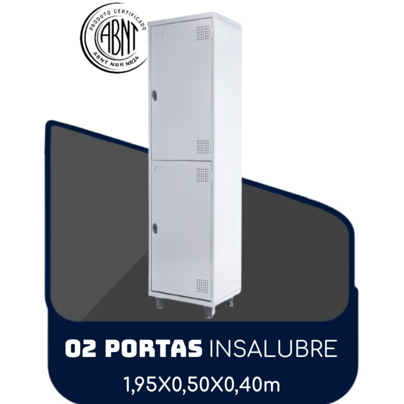 Roupeiro de Aço INSALUBRE c/ 02 Portas – 1,95×0,50×0,40m – CZ/CZ – SA – 14005 Móveis Única Roupeiro de Aço 2