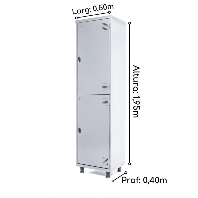 Roupeiro de Aço INSALUBRE c/ 02 Portas – 1,95×0,50×0,40m – CZ/CZ – SA – 14005 Móveis Única Roupeiro de Aço 4