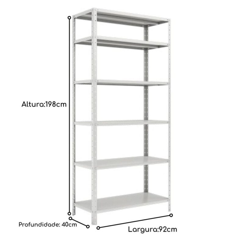 Estante de Aço com 06 Bandejas 40 cm (24/18) – 1,98×0,92×0,40m – SA – 16017 Móveis Única Estante de Aço 5